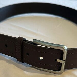 ABE Men’s Brown Genuine Leather Silver Buckle Belt 38” western business career